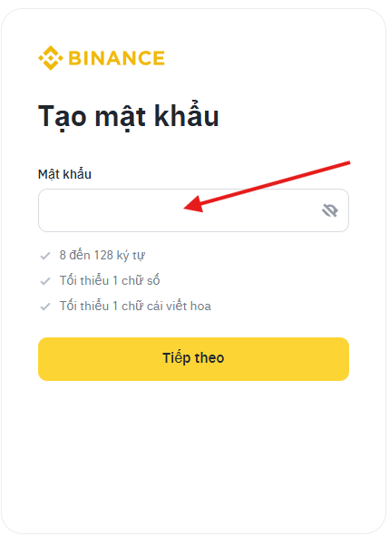 Nhập mật khẩu đăng ký sàn binance